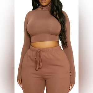 Naked Wardrobe x Lori Harvey Open Back Turtleneck Crop Top + Joggers Set